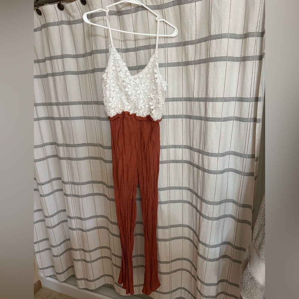 Rue21 White Lace Bodice Rust Jumpsuit